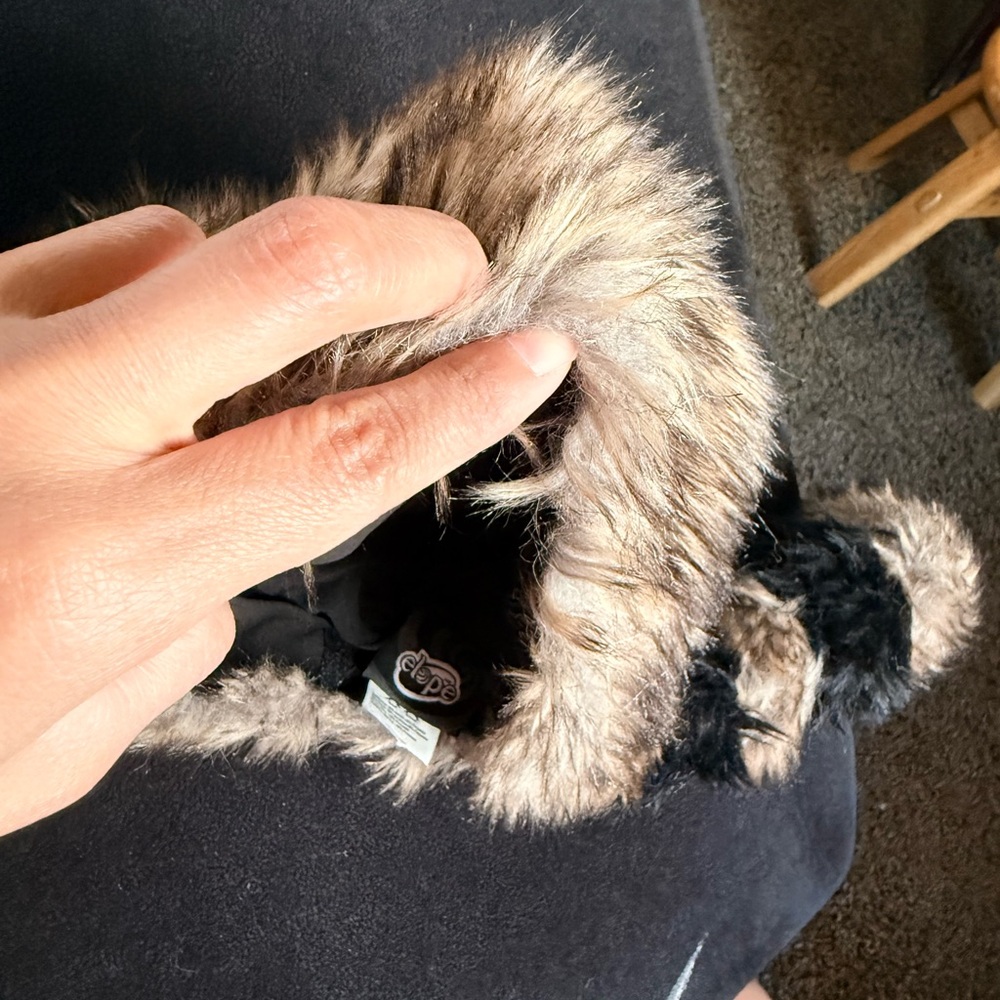 Kids Faux Fur Pom Beanie Hat - Brown/Black